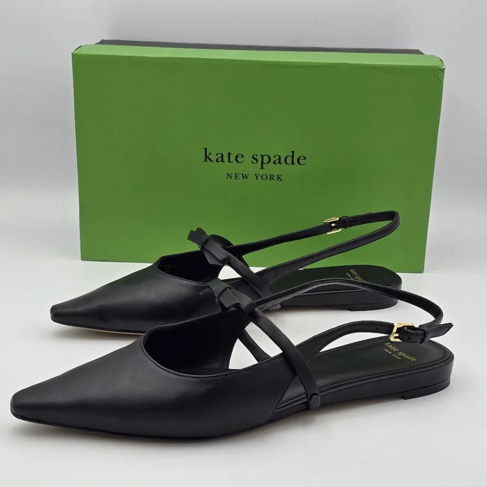 kate spade Black Pointed Slingback Flats with Bow